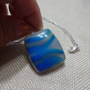 Gorgeous BLUE BOTSWANA AGATE Handmade Sterling 925 Pendant/Chain #415C